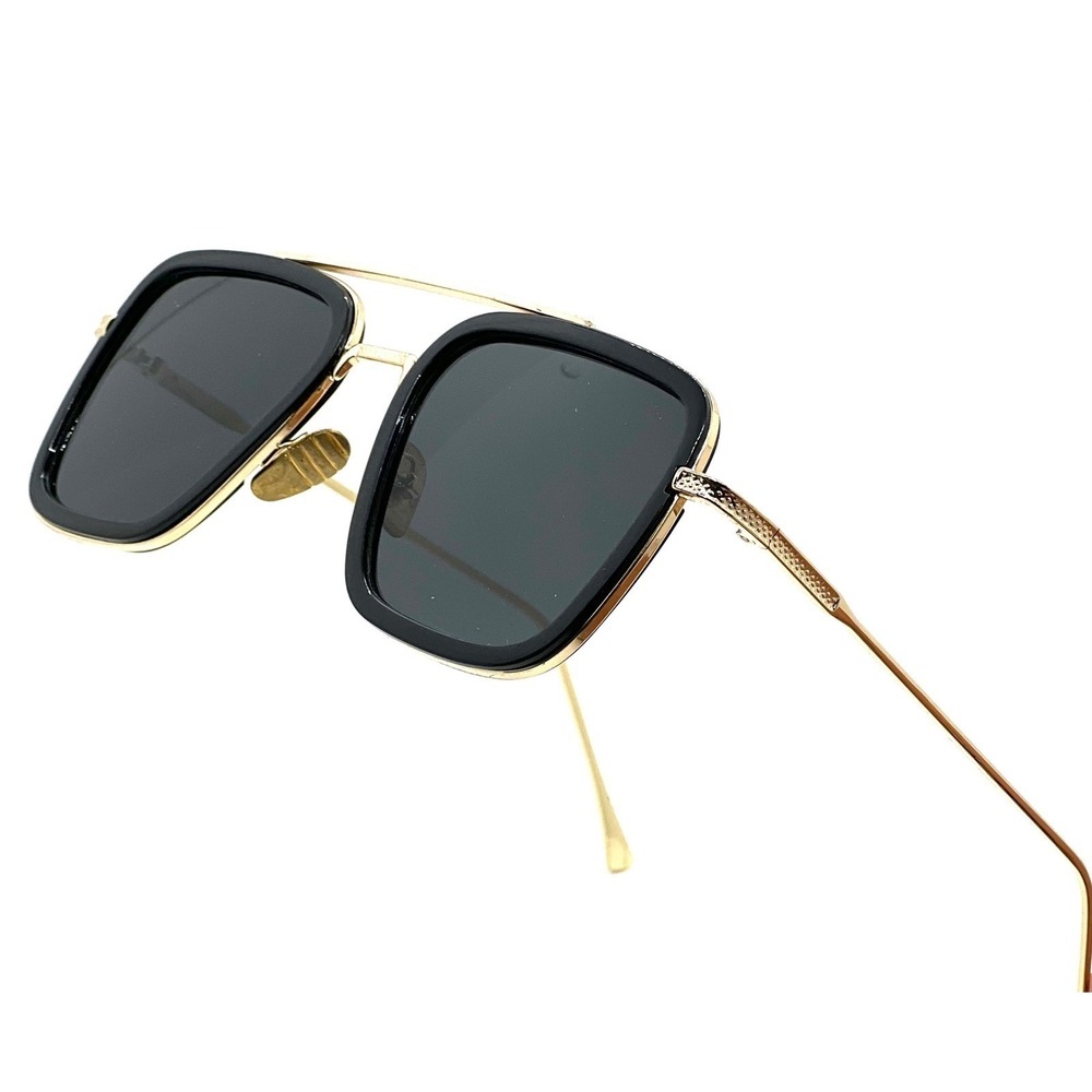 Square Sunglasses Black Gold Frame Stylish Fashion Eyewear Elegant Women Lentes - Picture 3 of 11
